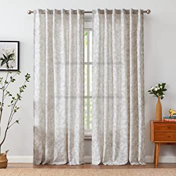 Vangao Farmhouse Linen Curtains 84 Inches Long for Living Room Bedroom Grey Vintage Floral Printe... | Amazon (US)