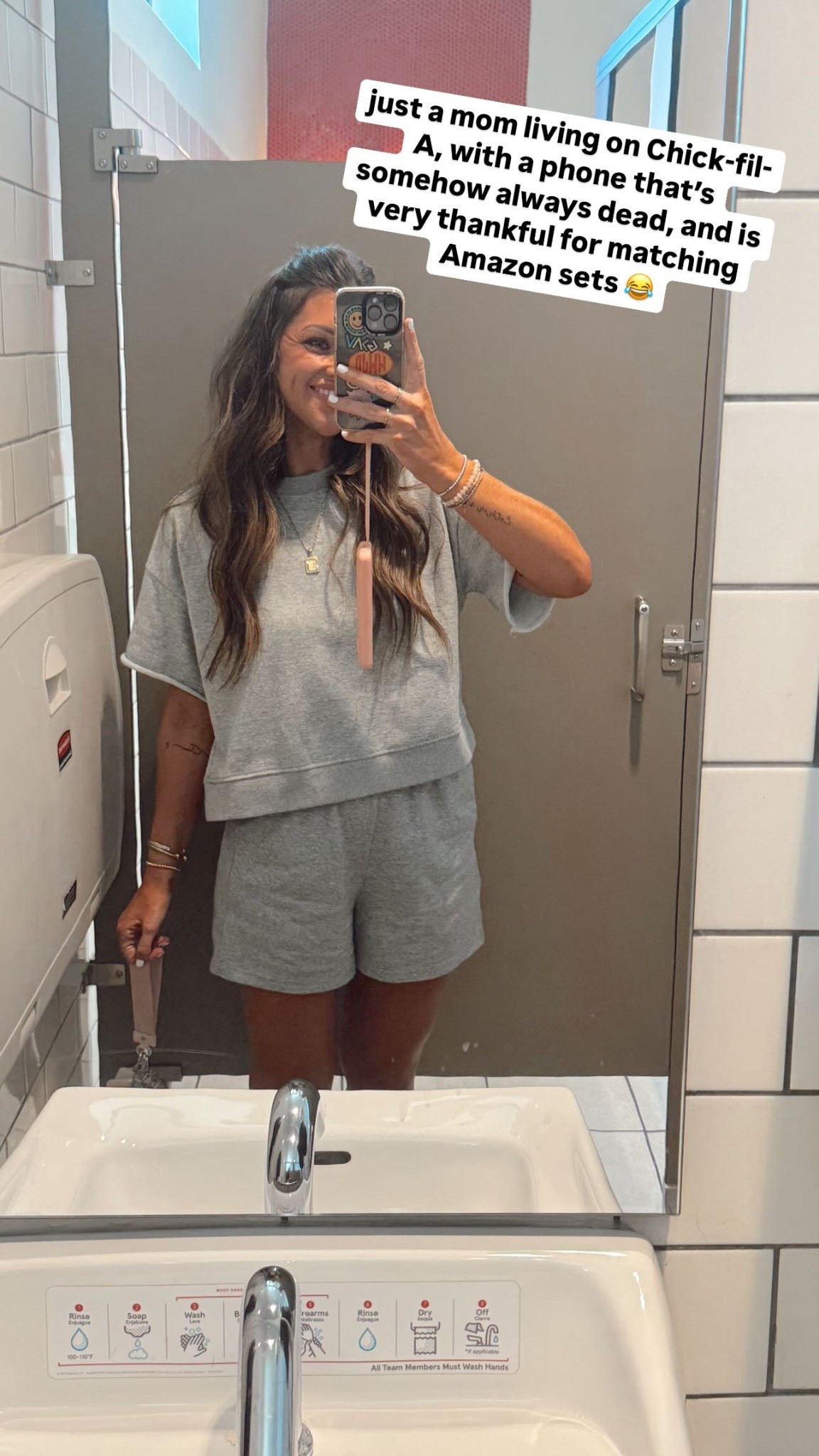 just a mom living on Chick-fil-A, with a phone that’s somehow always dead, and is very thankful for matching Amazon sets 😂 ** linking my charger here for you girls asking 🫶🏻 