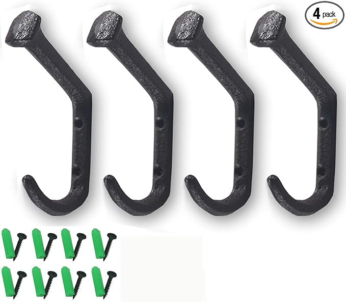 Tinsow Wall Mount Coat Hanger Hooks Rustic Farmhouse Cast Iron Towel Hanger (4) | Amazon (US)
