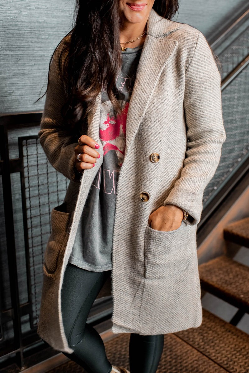 Leaf It All Behind Earth Grey Knit Trench Coat | Apricot Lane Boutique