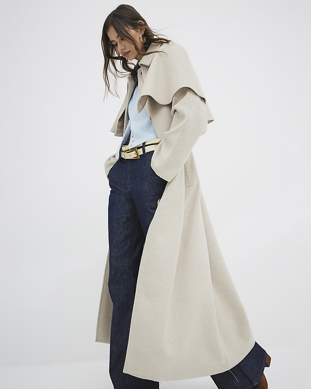 Beige Wool Blend Oversized Cape Coat | River Island UK & IE