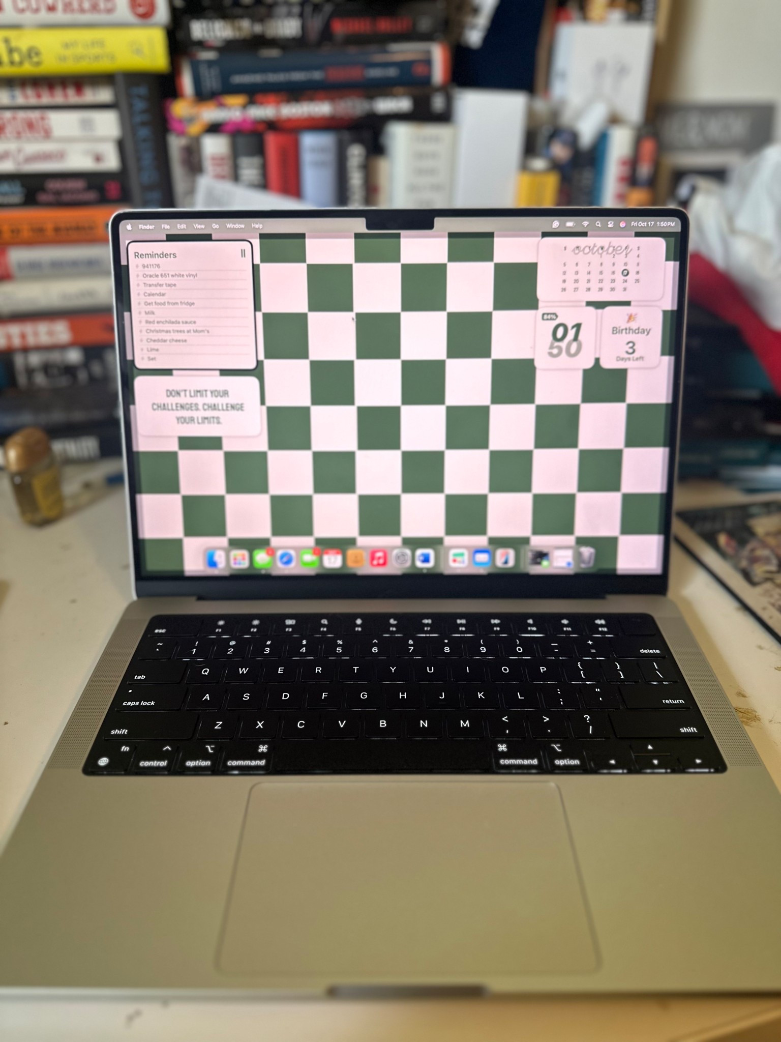 ☕️ Workday vibes but make it aesthetic. Between the stack of books, my green-check wallpaper, and my reminder list that somehow keeps growing, this little setup keeps me motivated to check things off and dream big. ✨

📚 Tap to shop my favorite desk essentials — from laptop stands and wireless keyboards to the pink sticky notes that make planning actually cute.

💡 Don’t limit your challenges, challenge your limits.

 #DeskGoals #WorkFromHomeStyle 

#LTKHome #LTKWorkwear