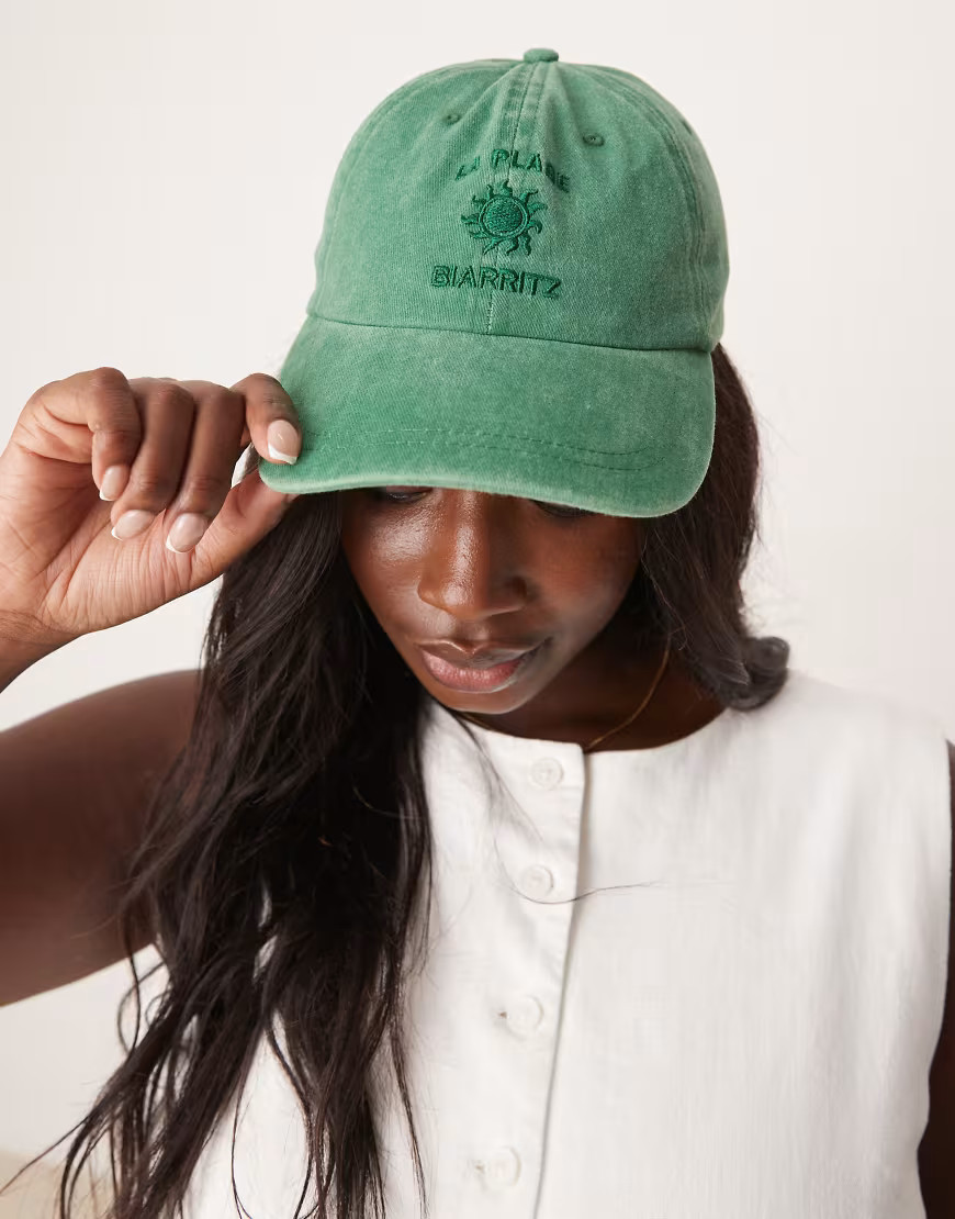 ASOS DESIGN washed cap in green with slogan | ASOS (Global)