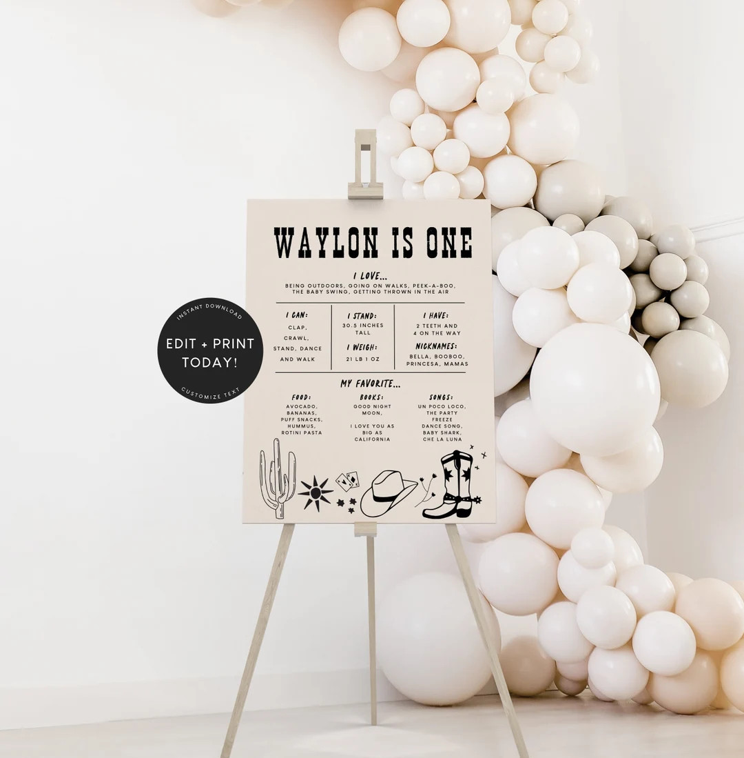 First Birthday Decorations, Milestone Poster Template, First Rodeo, Birthday Boy, Western Birthda... | Etsy (US)