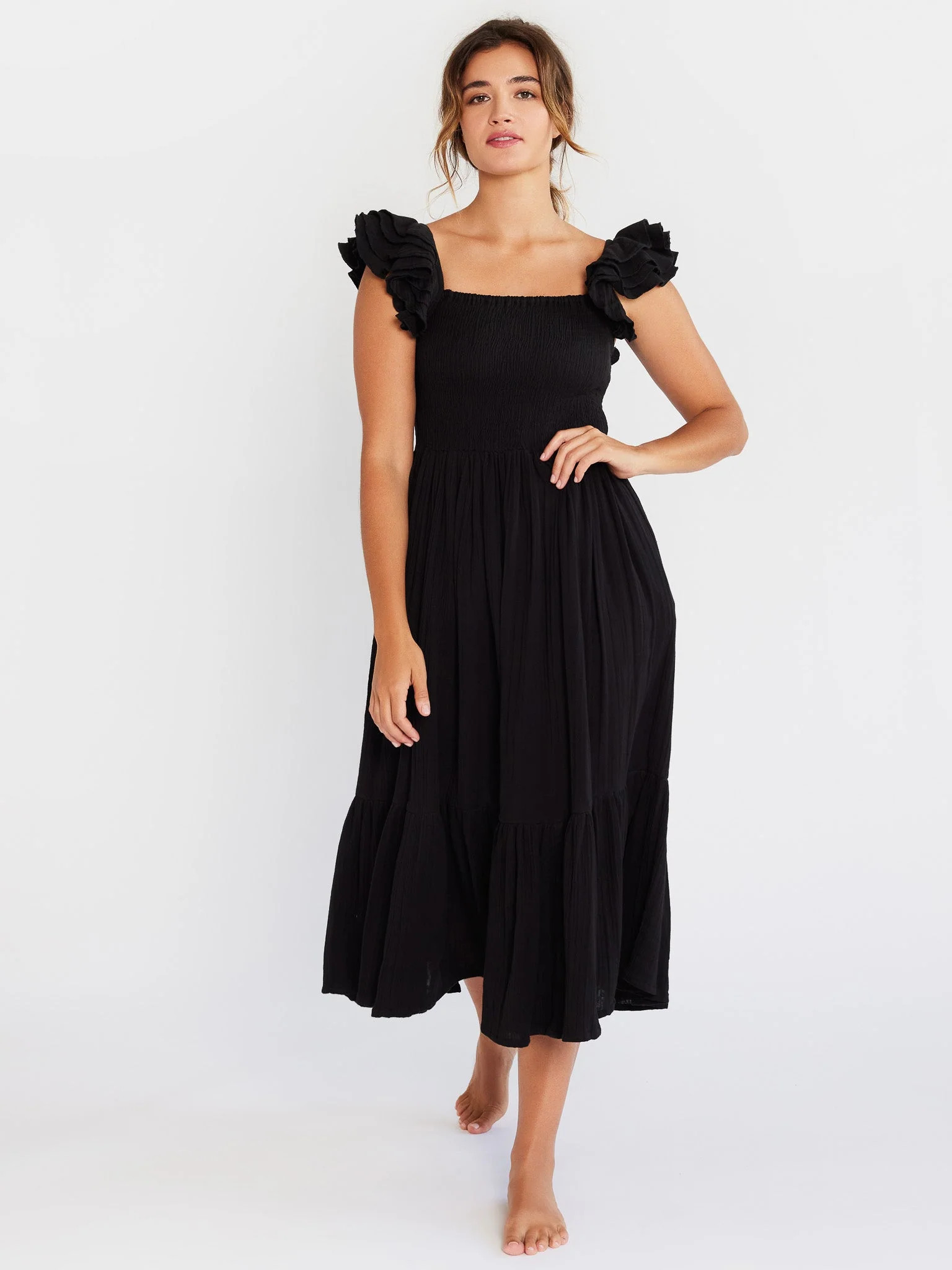 Olympia Dress in Black Double Gauze | Mille