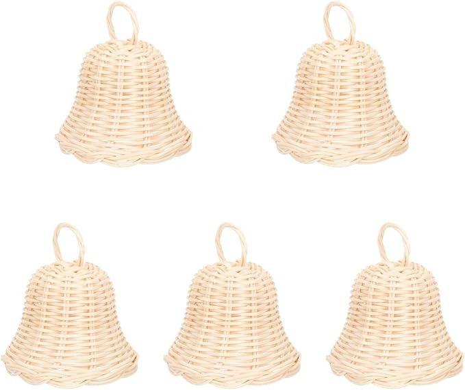 5pcs Woven Rattan Bell Shape Ornament Handmade Straw Bell Hanging Pendant for Christmas Party Dec... | Amazon (US)