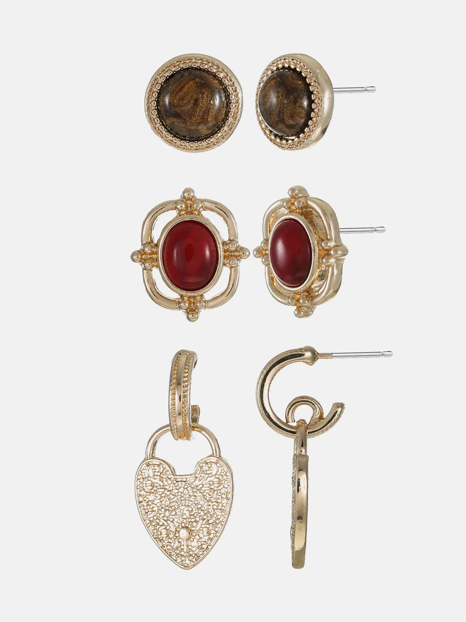 Scenario Ornate Stud and Hoop Earrings, Gold-Tone, 3-Pair Set | Walmart (US)