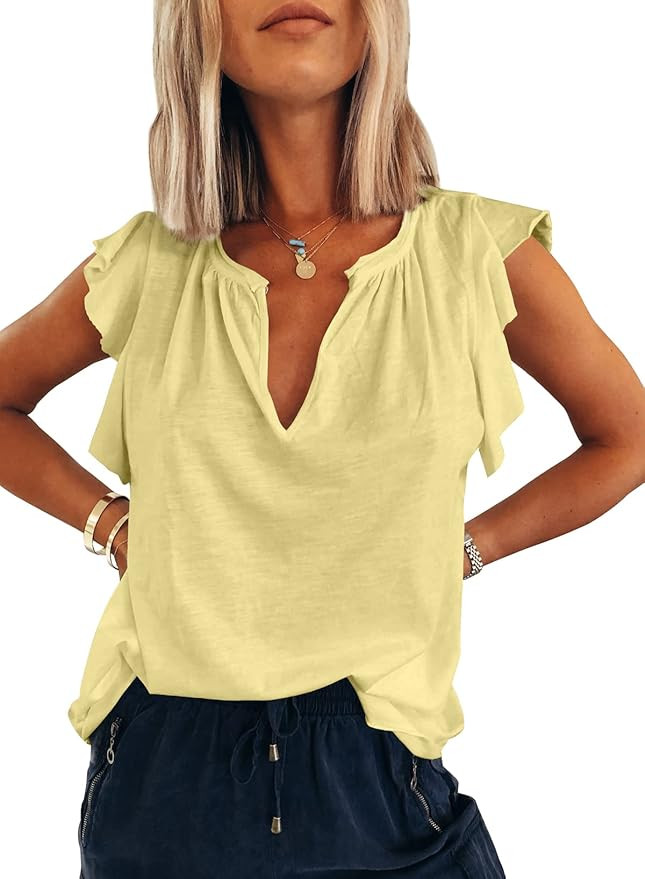 Dokotoo Women's Casual V Neck Ruffle Sleeve Summer Tank Tops Shirts | Amazon (US)