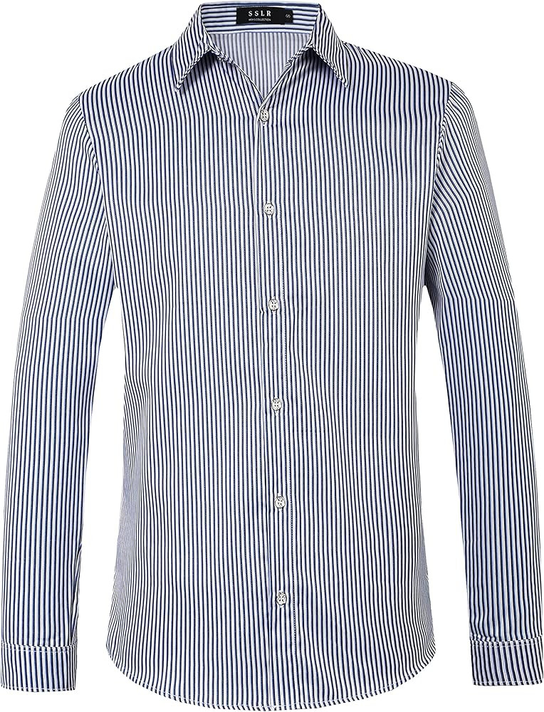 SSLR-Mens-Dress-Shirts-Button Down Long Sleeve Casual Striped Plaid Shirt | Amazon (US)