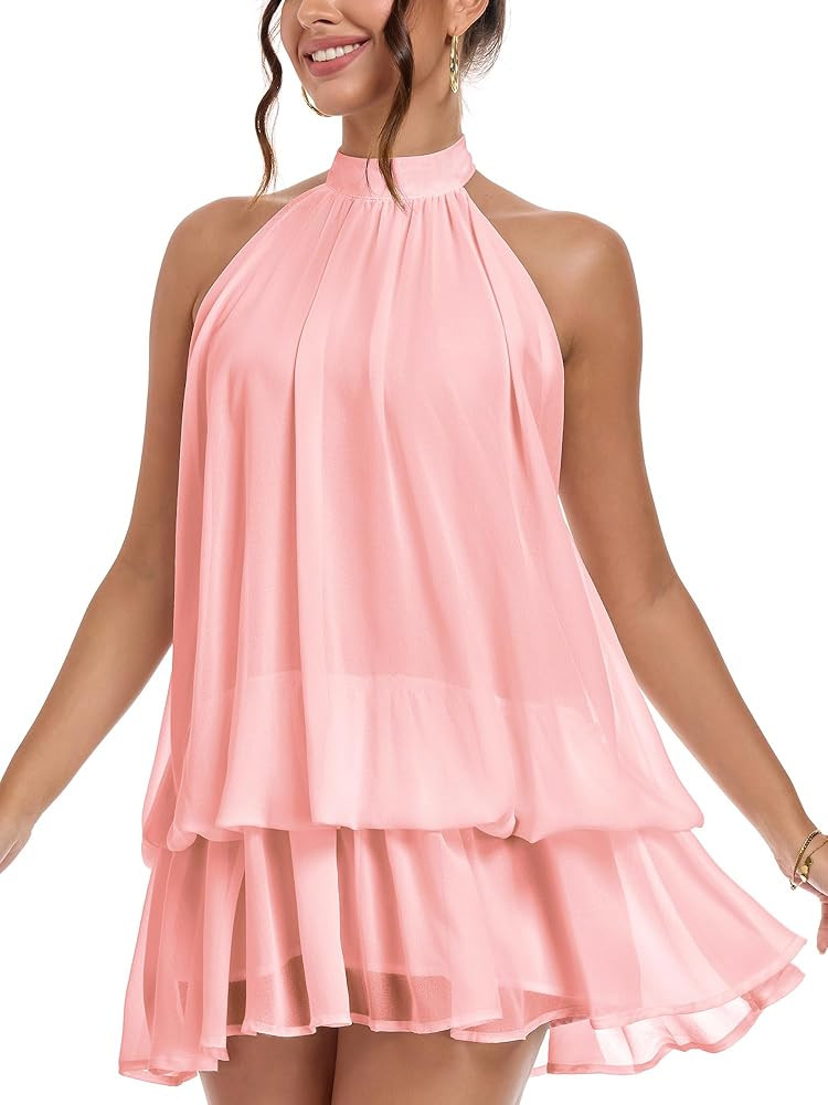 Party Dress for Women Premium Feel Ruffled Bubble Dress Self-Tie Strap Sexy Sleeveless Backless F... | Amazon (US)