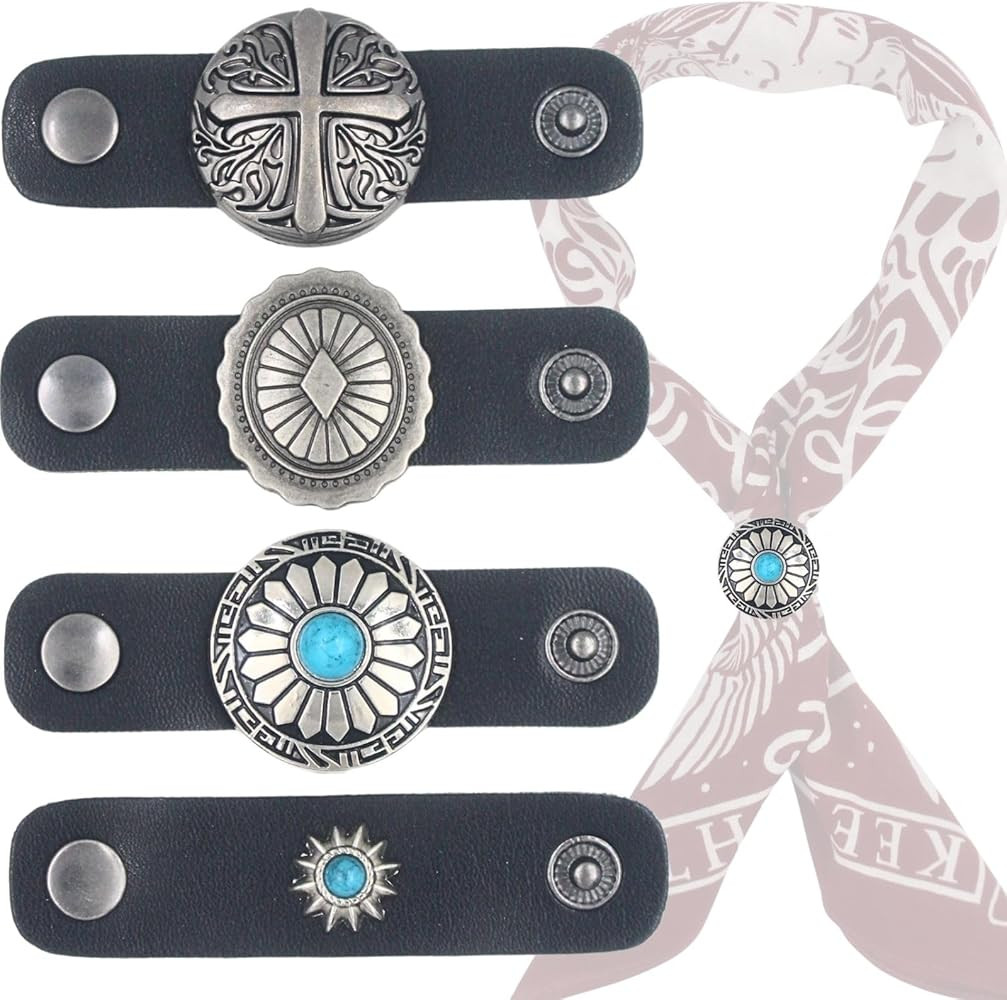 PEARLY JUN 4Pcs Western Bandana Scarf Ring Neckerchief Slide Buckle for Men Women Silk Scarves Co... | Amazon (US)