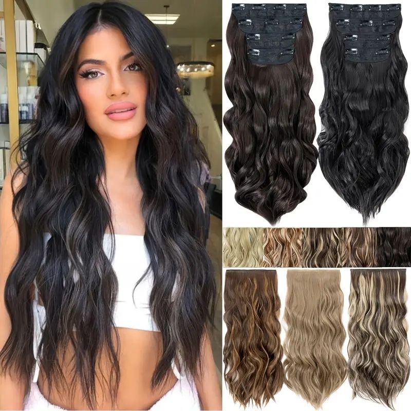 4 Pieces Set Clip In Hair Extensions Highlight Wavy Curly Long Synthetic Hairpieces For Women 22 ... | Temu Affiliate Program