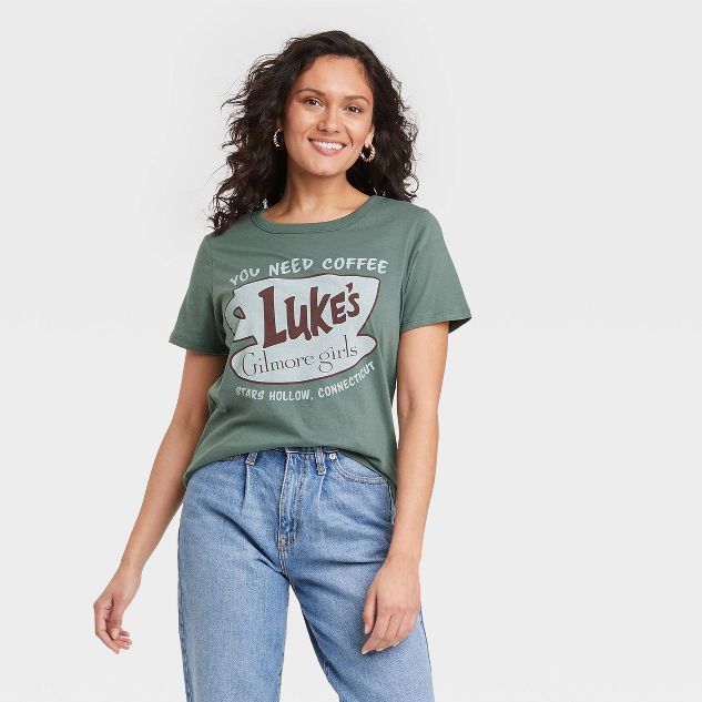 Women's Gilmore Girls Luke's Short Sleeve Graphic T-Shirt - Green | Target