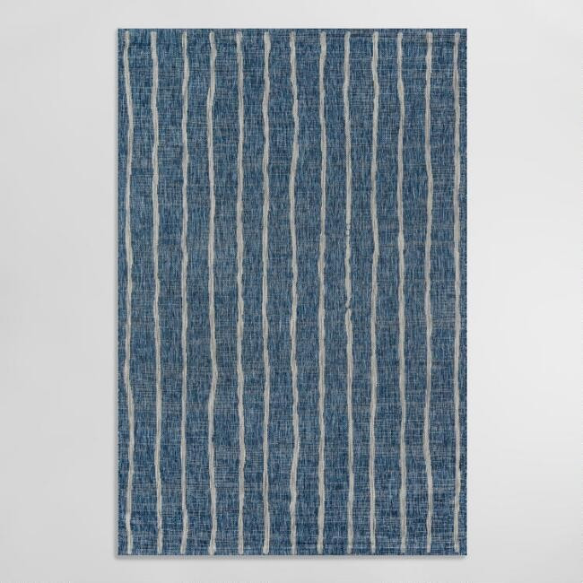 Blue and Ivory Stripe Parker Indoor Outdoor Rug | World Market