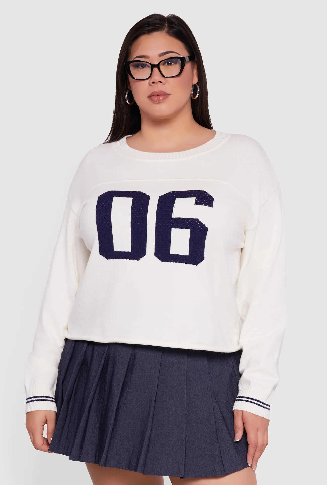 Plus Size Ribbed Knit 06 Graphic Print Sweater | Rainbow Shops