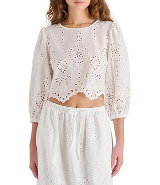 Steve Madden Meera Crew Neck 3/4 Sleeve Eyelet Top | Dillard's | Dillard's