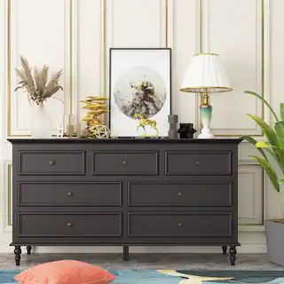 Classic Style Brown Wood 7 Drawers 55.2 in. W Chest of Drawers Cabinet with 29.6 in. H x 15.7 in. D | The Home Depot