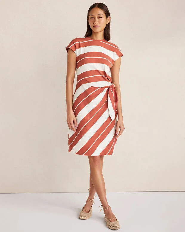 Organic Cotton Interlock Stripe Mini Knot Dress | Talbots