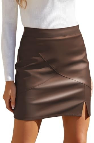 We1Fit Womens Fuax Leather Skirt High Waisted Bodycon Pencil Mini Skirts with Shorts | Amazon (US)