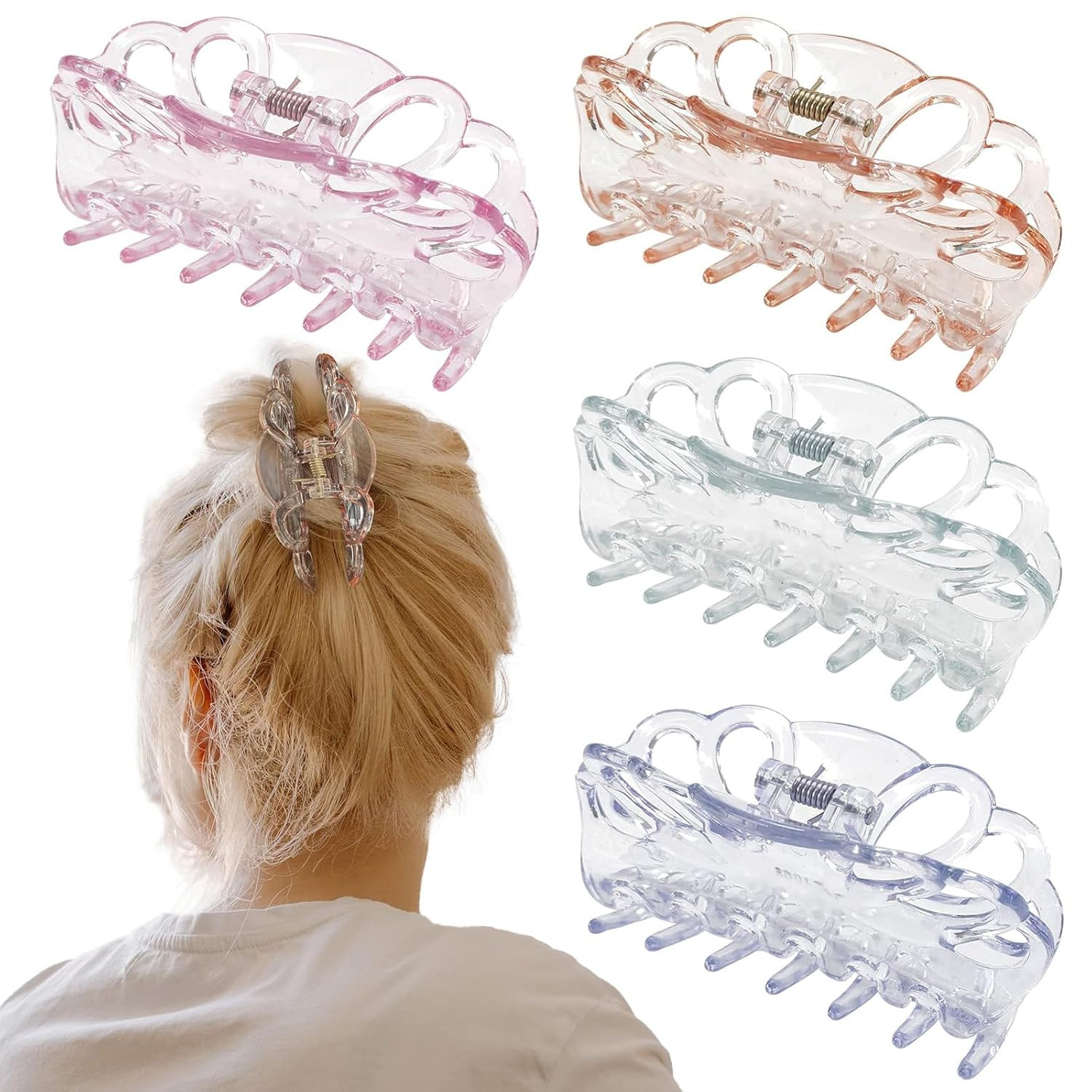 Bphne 4 Pack Clear Hair Clips for Women – 3.5 Inch Butterfly Banana Clips, Non Slip Strong Hold Jaw Clamps, Transparent Hair Clips for Thick or Thin Hair | Amazon (US)