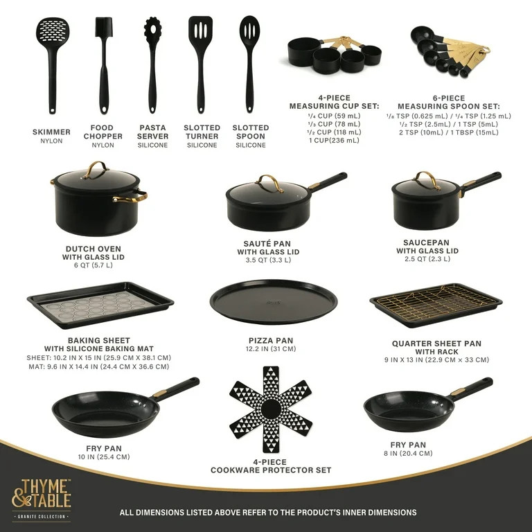 Thyme & Table 32-Piece Aluminum Ceramic Non-Stick Cookware Set - Black Pots and Pans - Walmart.co... | Walmart (US)