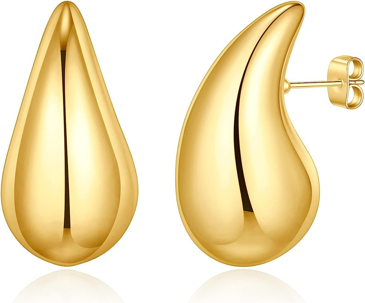 Gold Teardrop Earrings for Women, Chunky Gold Hoop Earrings for Women Hypoallergenic Gold Earring... | Amazon (US)