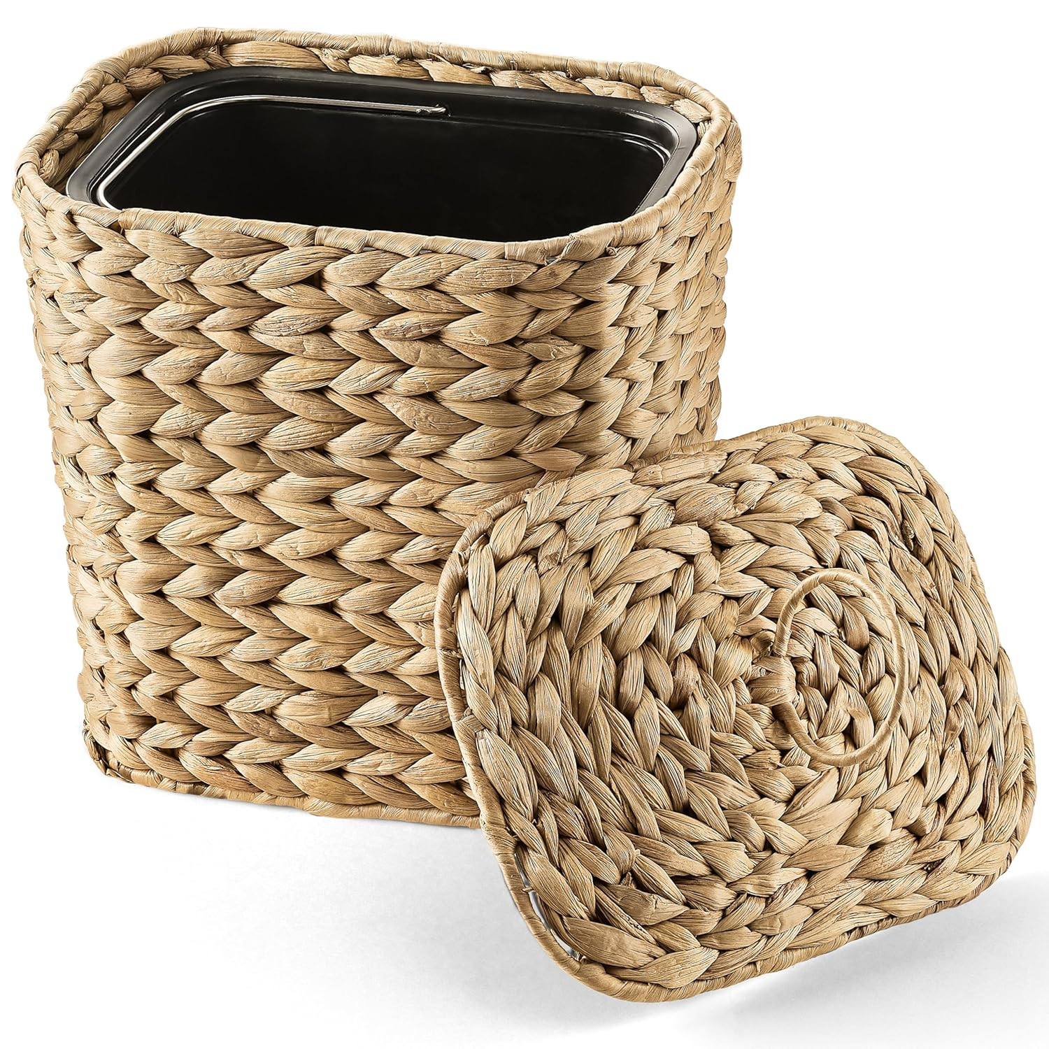 2 Gallons Wicker Waste Basket with Lid - Large Wicker Trash Can for Office - Waste Basket for Bed... | Amazon (US)