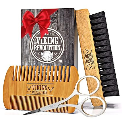 Viking Revolution Beard Comb & Beard Brush Set for Men -- Natural Boar Bristle Brush and Dual Act... | Amazon (US)