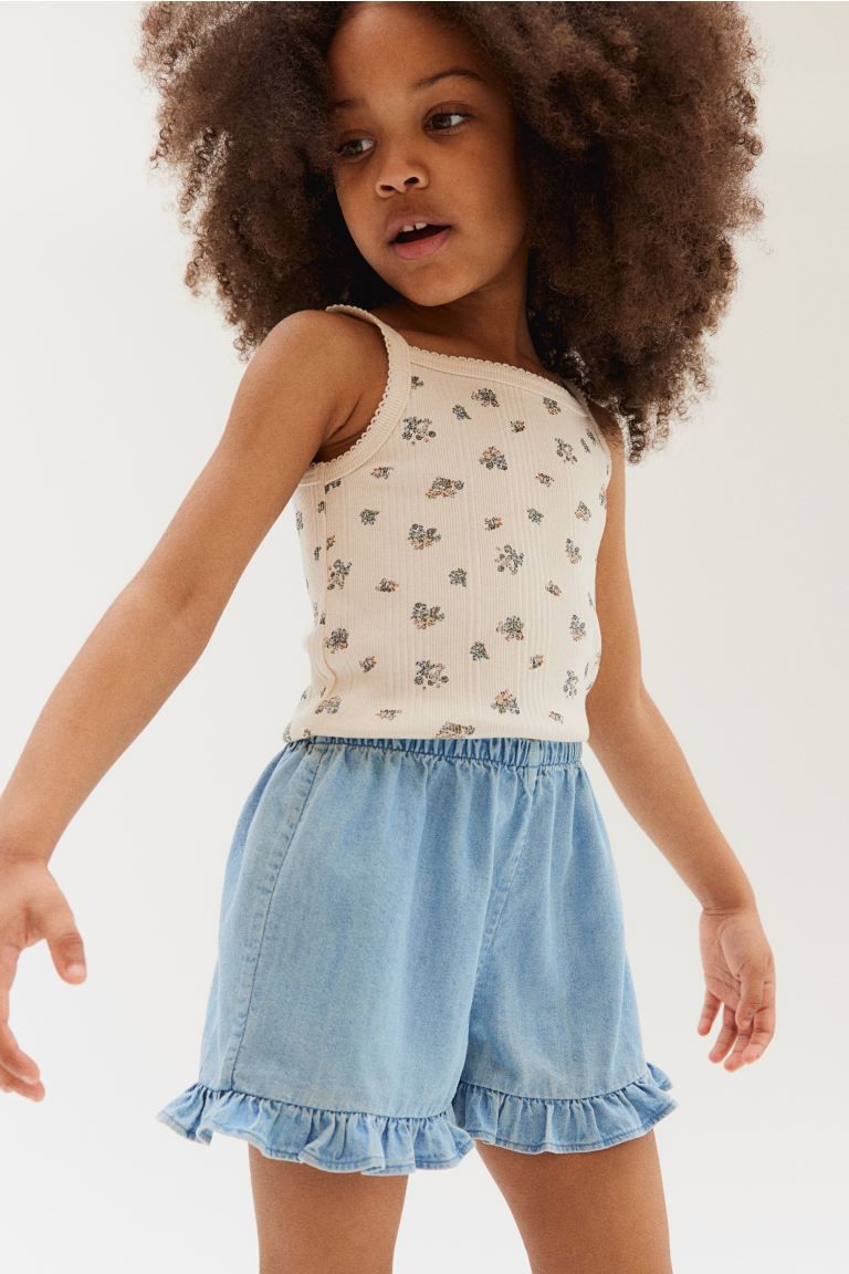 Ruffle-trimmed Cotton Shorts - Light blue - Kids | H&M US | H&M (US + CA)