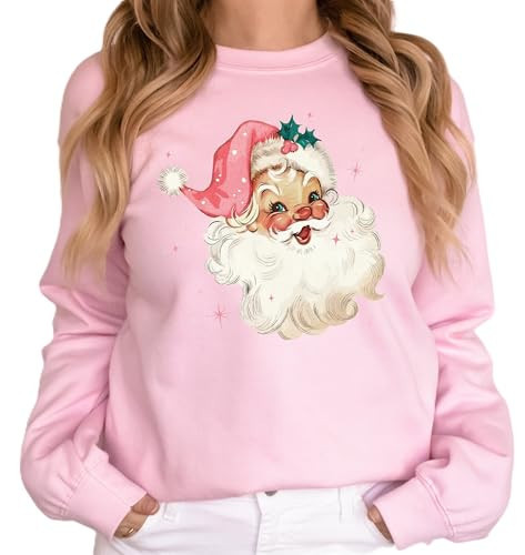 Merrvey Retro Pink Santa Christmas Sweatshirt, Vintage Santa Sweatshirt for Women Cute Santa Claus Crewneck Unisex Adult Sizes S M L XL 2XL | Amazon (US)
