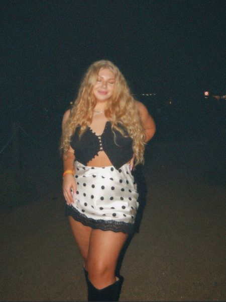 Polka dot lace mini skirt and button up tank are Free People (not on their site anymore - but linked similar!!) 

Boots come in wide and extra wide calf 🥰

#LTKcurves #LTKFestival #LTKshoecrush