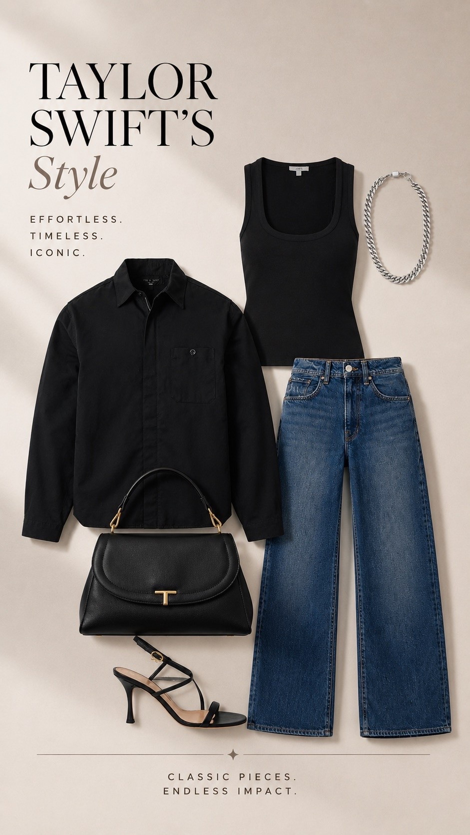 Taylor Swift’s effortless outfit formula Spring wardrobe refresh officially starts @saks🤍

A classic black tank, relaxed denim, an elevated handbag, and barely-there heels. Simple, timeless pieces that never go out of style and always look chic.

Shop Taylor-inspired wardrobe staples below. #Saks #SaksPartner