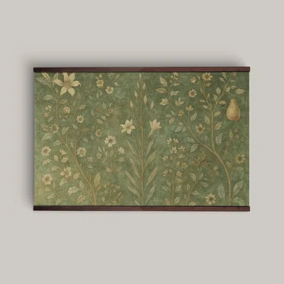 Extra Large Vintage Botanical Tapestry Wall Hanging – Green Floral & Pear Tree Design with Wooden Hanger | Wayfair North America