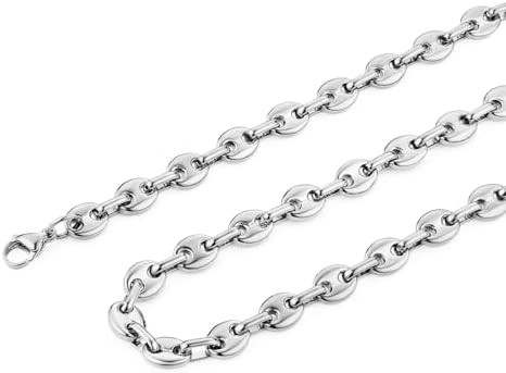 HZMAN Stainless Steel Necklace for Men Hip Hop Polished Coffee Bean Silver Men's Chain Necklace J... | Amazon (US)