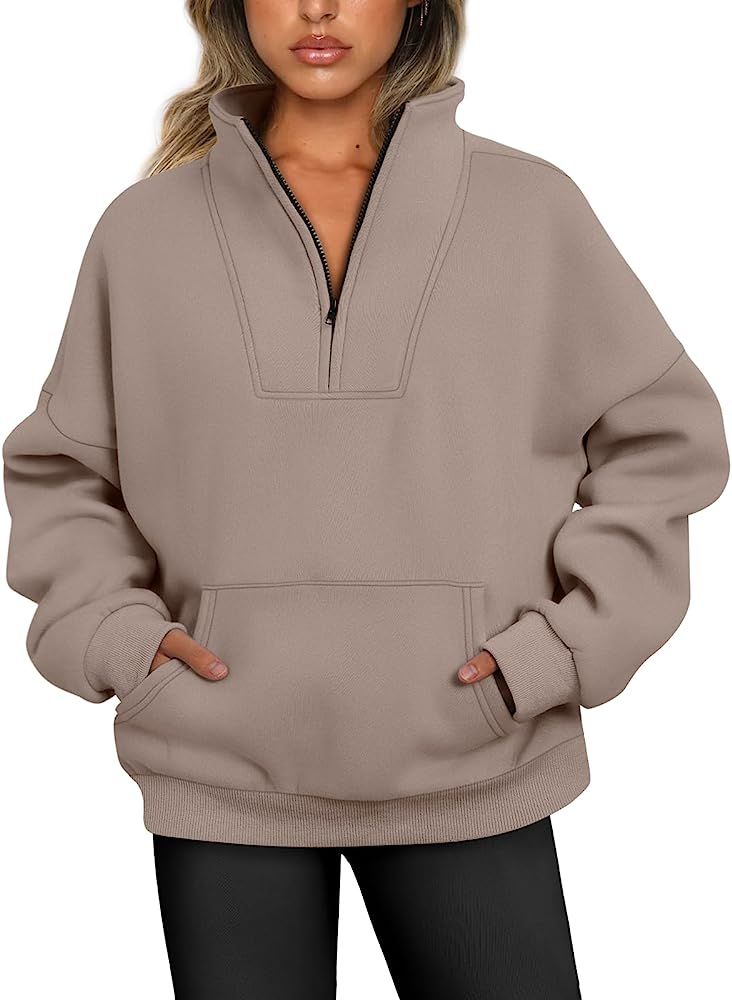 Trendy Queen Womens Half Zip Pullover Sweatshirts Quarter Zip Oversized Hoodies Sweaters Fall Out... | Amazon (US)