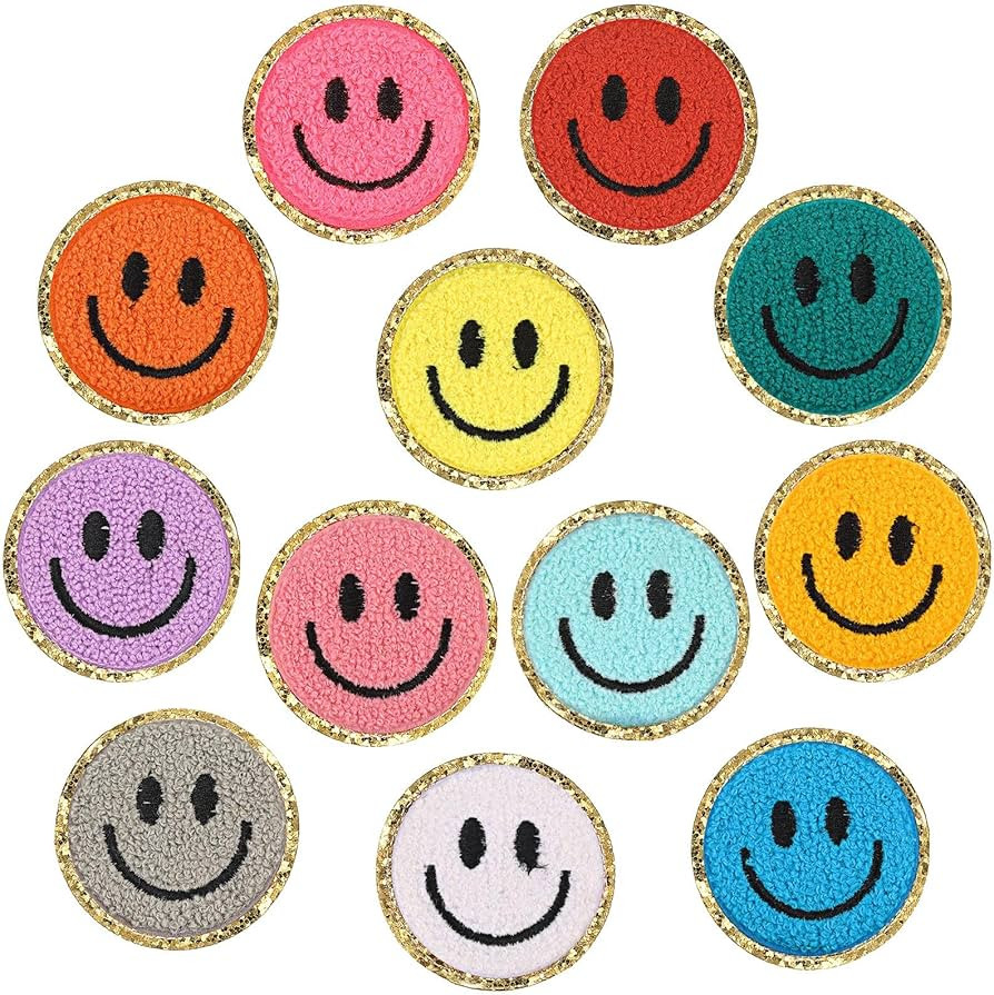 12 Pcs Smile Face Patch Iron On Patches Happy Face Chenille Patches for Clothes Dress Jackets Smi... | Amazon (US)