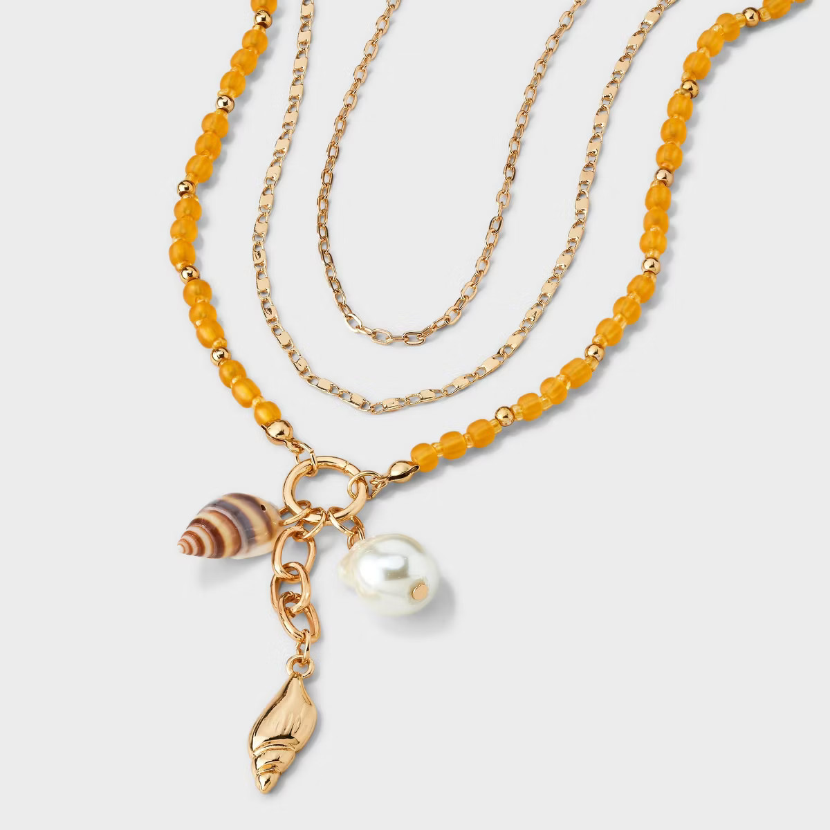 Beaded Seashell Charm Pendant Necklace - A New Day™ Gold/Pink | Target