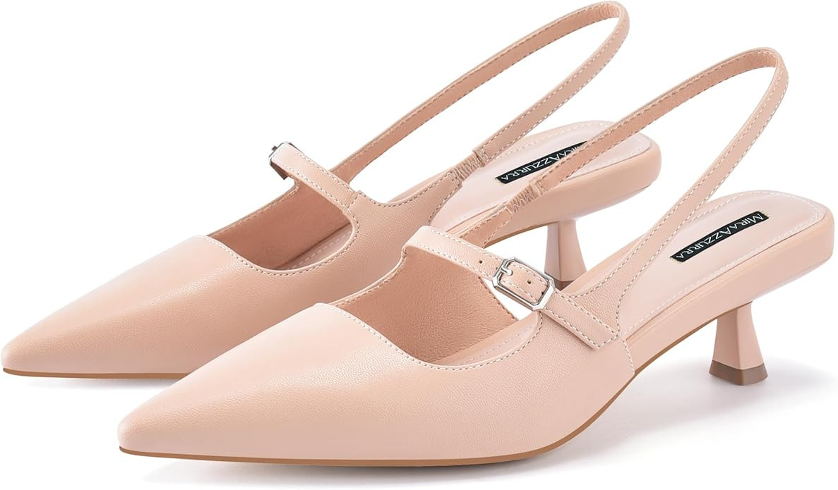 MIRAAZZURRA Slingback Kitten Heels Pumps Pointed Toe Low Heel Slip On Dress Shoes with Buckle Str... | Amazon (US)