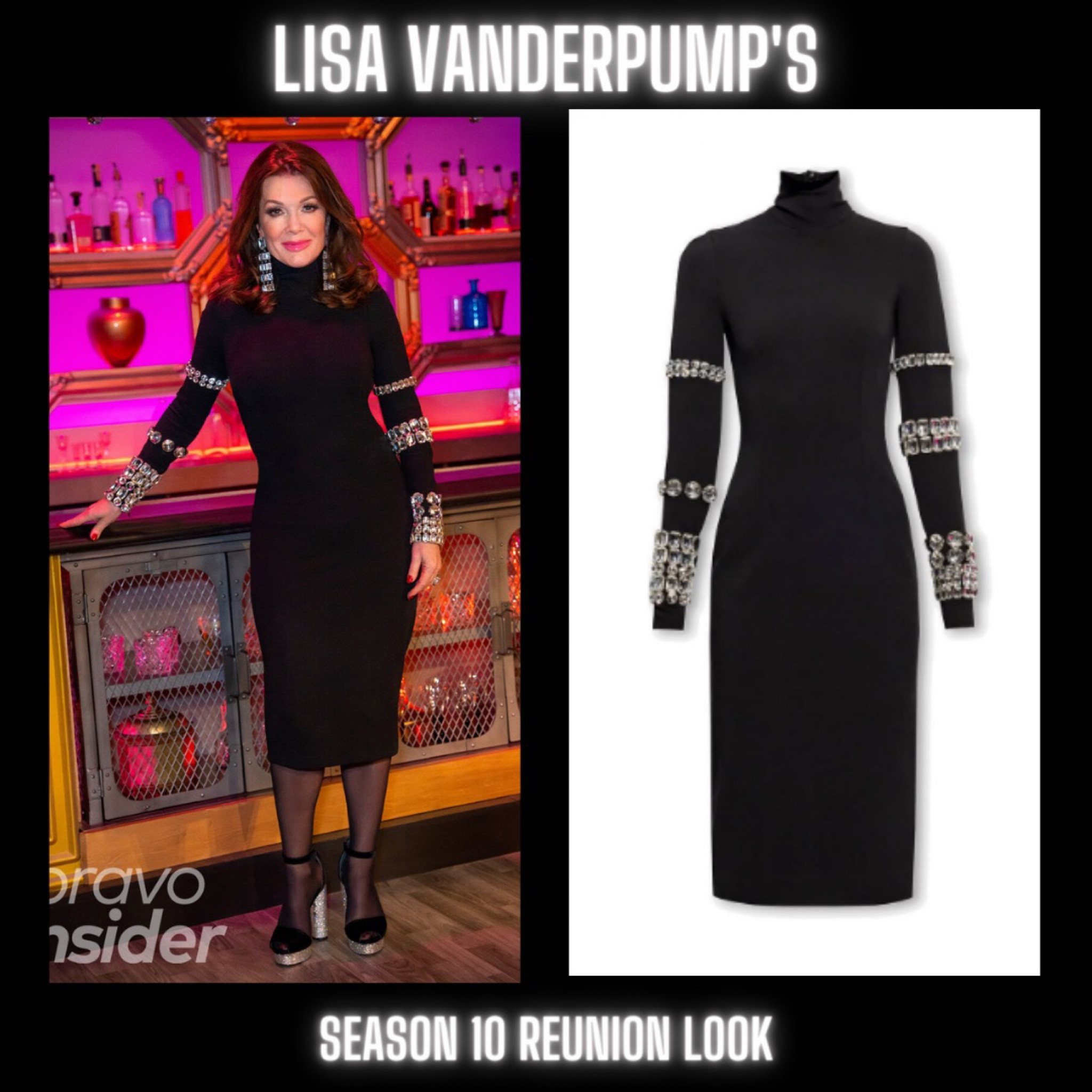 Lisa Vanderpump’s Vanderpump Rules Season 10 Reunion Black Crystal Embellished Dress 📸 = @bravodailydish
