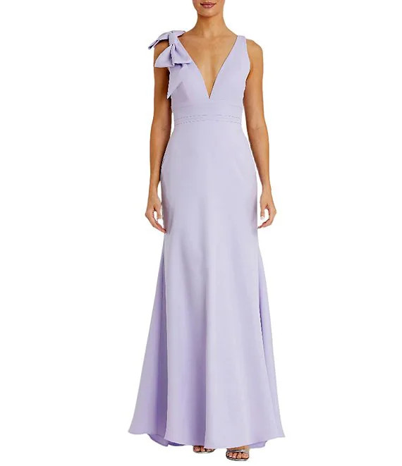 Ieena for Mac Duggal Plunging V-Neck Bow Shoulder Sleeveless Low Back Detail A-line Dress | Dilla... | Dillard's