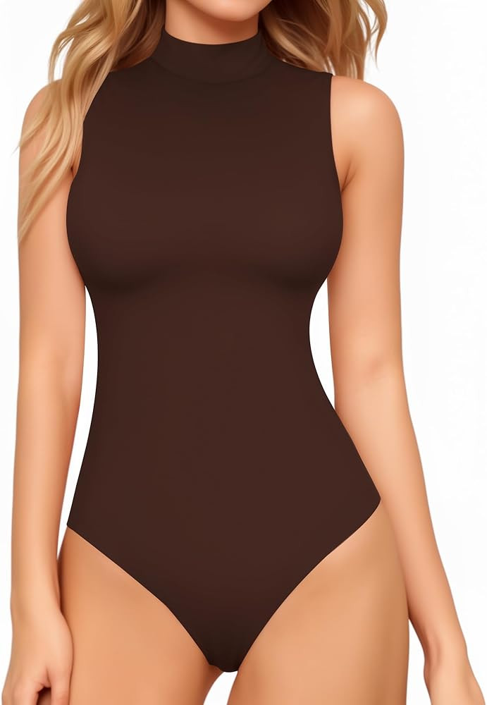 MANGOPOP Women's Mock Turtle Neck Sleeveless Tank Tops Bodysuit Leotard Clothing | Amazon (US)