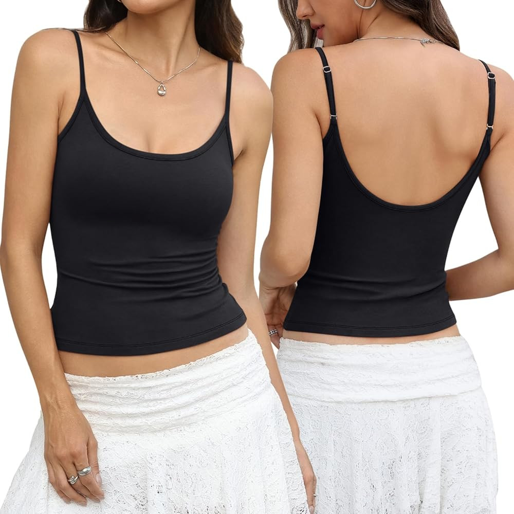 EasyGala Womens Cotton Scoop Neck Tank Top Adjustable Spaghetti Strap Camisole Basic Summer Fitted Backless Shirts 2026 | Amazon (US)
