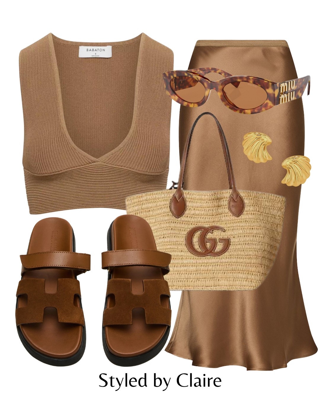 CARAMEL OUTFIT🍯
Tags: satin skirt H&M midi camel Steve Madden suede sandals Zara tank top aritzia sepia v neck ribbed cropped miu miu tortoise sunglasses Gucci bag gold earrings fashion inspo ideas summer holiday vacation Dubai Ibiza Barcelona city break golden hour capsule wardrobe basics

#LTKsummer #LTKstyletip