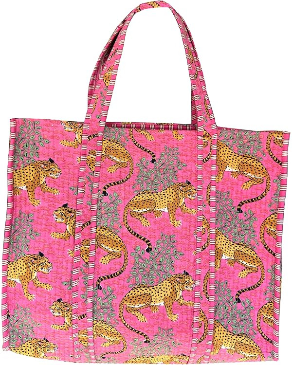 Quilted Cotton Handprinted Reversible Large multicolor Floral Tote Bag | Amazon (US)
