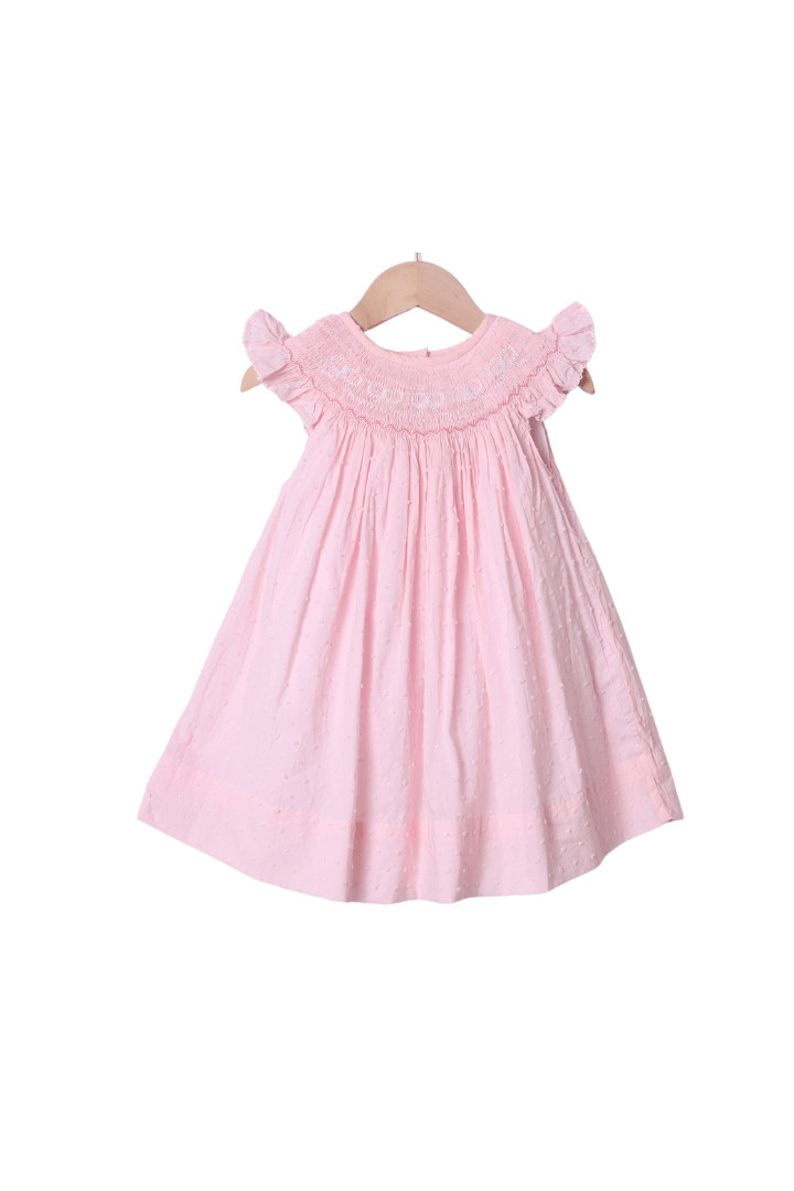 Smocked Bow Pink Swiss Dot Dress | The Smocked Flamingo