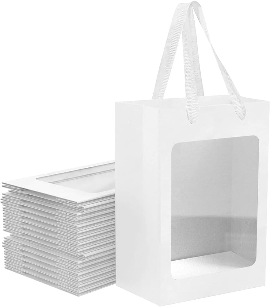 12 Pcs White Kraft Paper Gift Bags with Transparent Window, 9.84"x7.0"x5.12" Kraft Shopping Bags ... | Amazon (US)