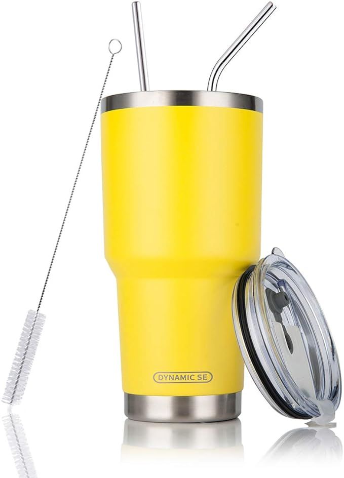 D·S 30oz Yellow Tumbler Stainless Steel Insulated Travel Mug with Straw Lid Cleaning Brush (30oz... | Amazon (US)