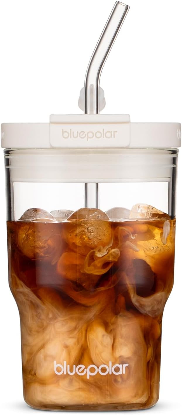 16oz/480ml Iced Coffee Cups With Lids And Straws,Reusable Leakproof Glass Tumbler,Water Bottles,C... | Amazon (US)