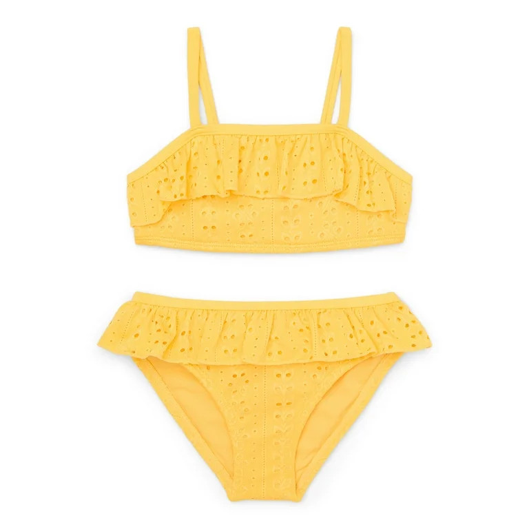 Wonder Nation Toddler Girl Eyelet Ruffle Bikini Swimsuit, 2-Piece, Sizes 12M-5T | Walmart (US)
