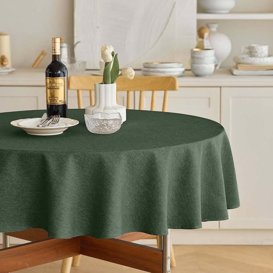 Christmas Faux Linen Round Tablecloth, Decorative Fabric Waterproof Texture Farmhouse Table Cloth... | Amazon (US)
